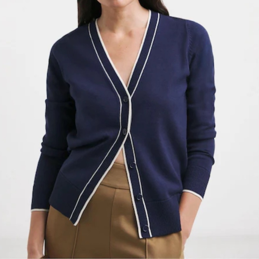 TOMMY HILFIGER - Gray & Navy Preppy Cardigan Sweater - XXS